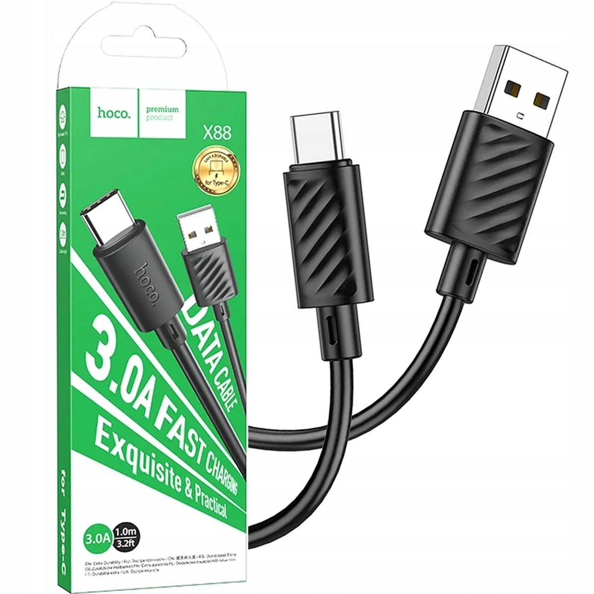 Hoco X88 USB-C kabel 1m Zwart - Snel Laden & Data