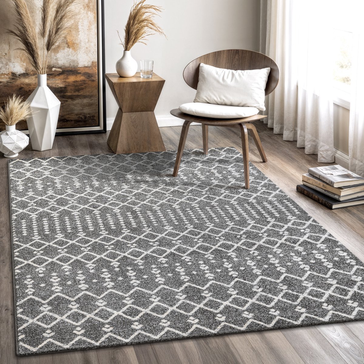 Muratap Boho Nomade Laagpolig Vloerkleed Grijs- 80x150 CM