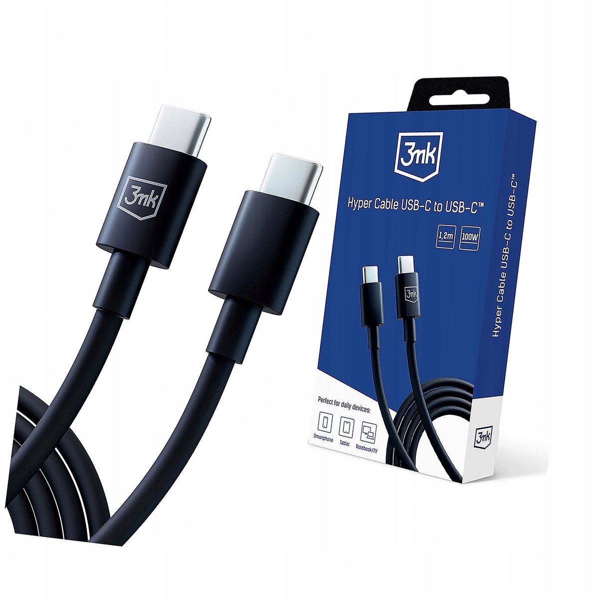 Image of 3mk Hyper Cable USB-C naar USB-C 100W 1.2m Zwart