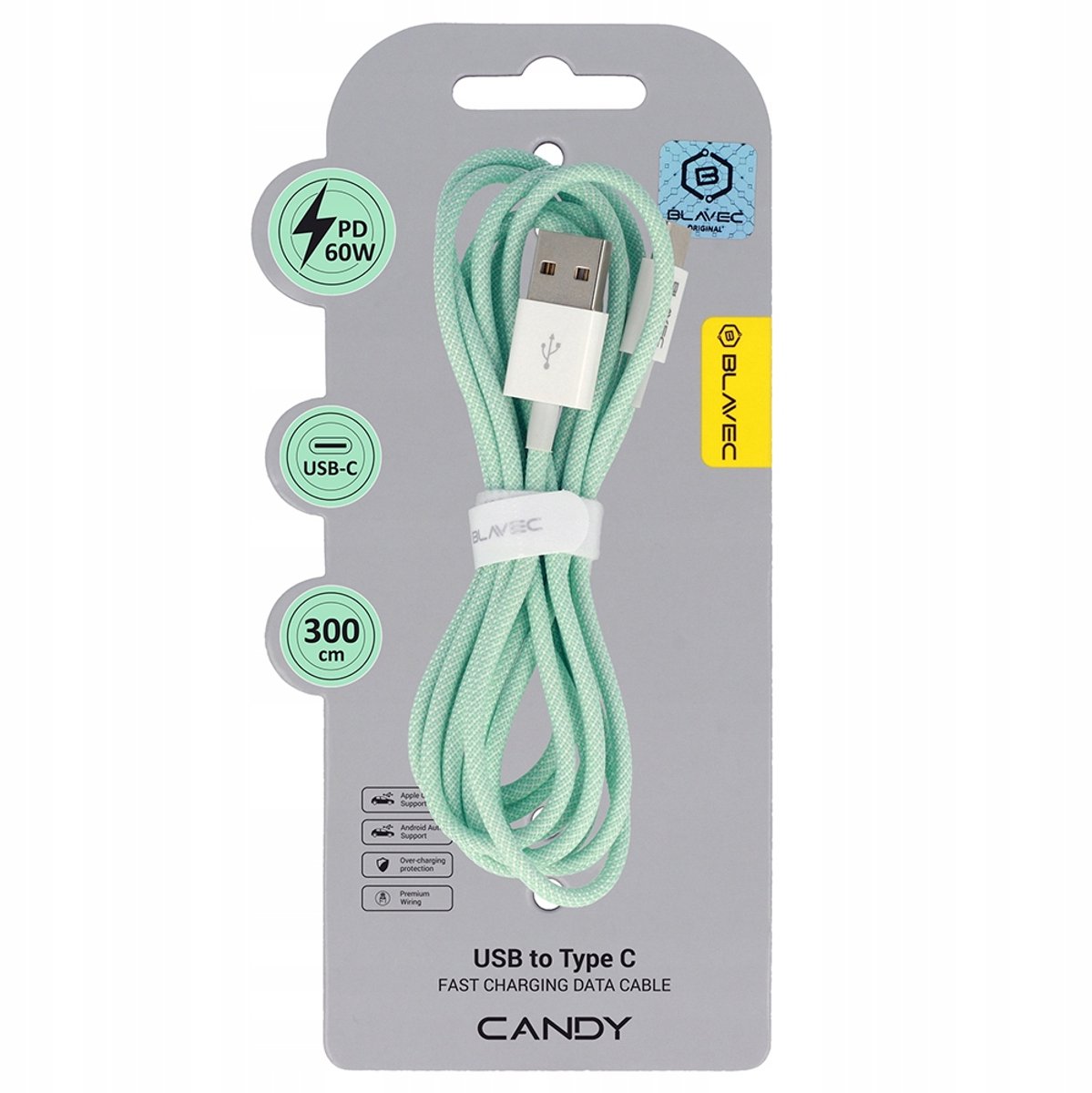 Blavec Candy USB-C Kabel - 60W PD Snellader - 3m Groen