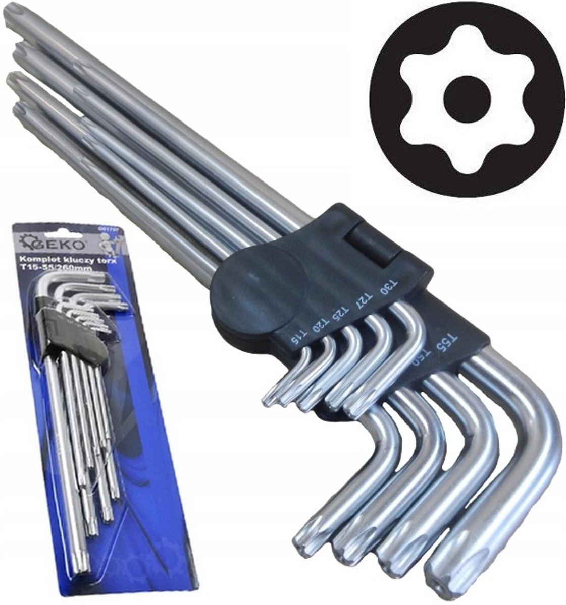 Torx Sleutelset T15-T55 met Gat 9 Delig CrV Staal