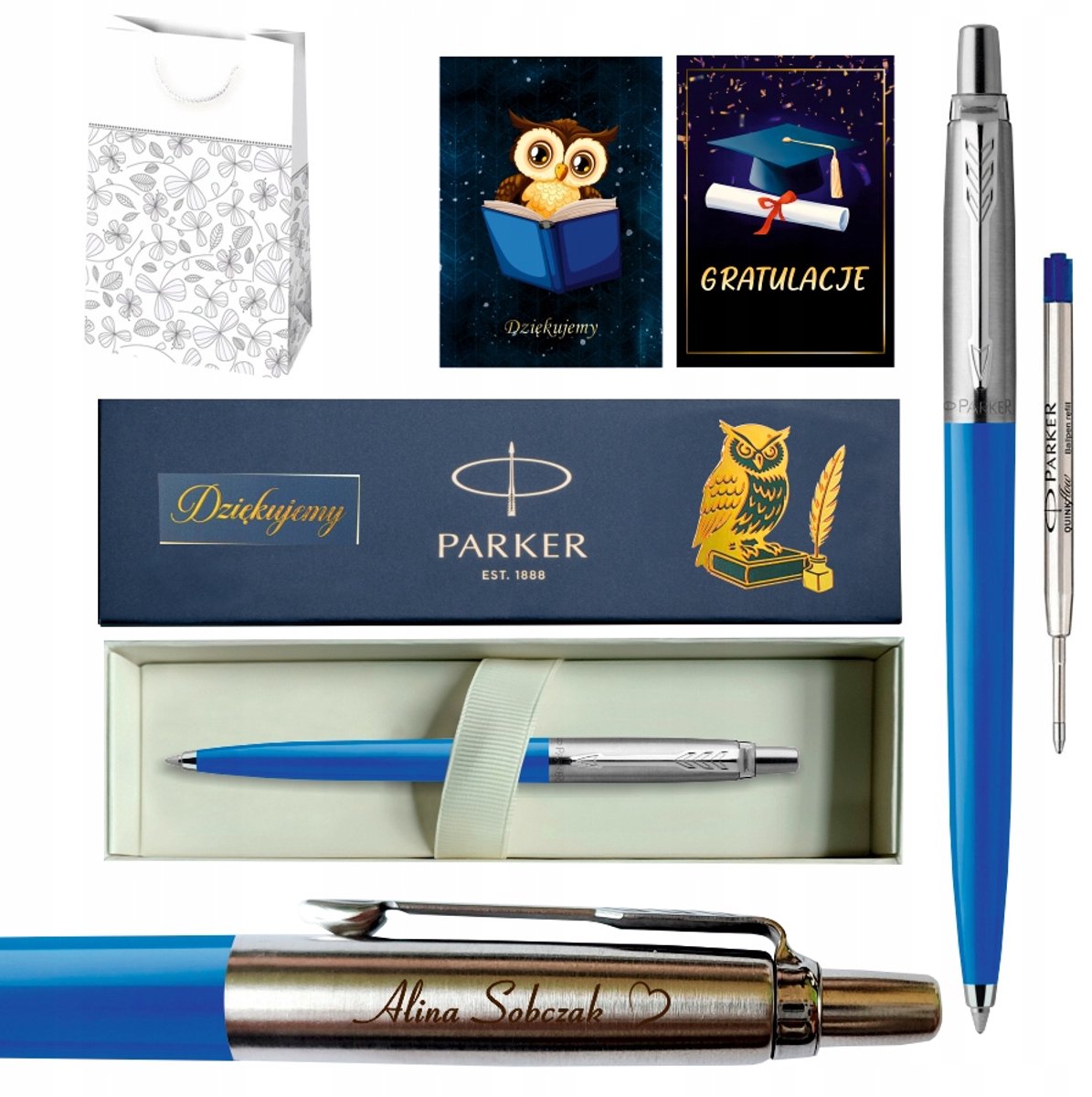 Parker Jotter blauwe pen met gravure - Cadeau voor Leraar/Lerling
