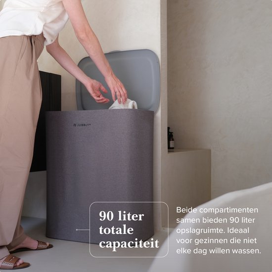 Grijze Jubbly wasmand met deksel, 90 liter capaciteit