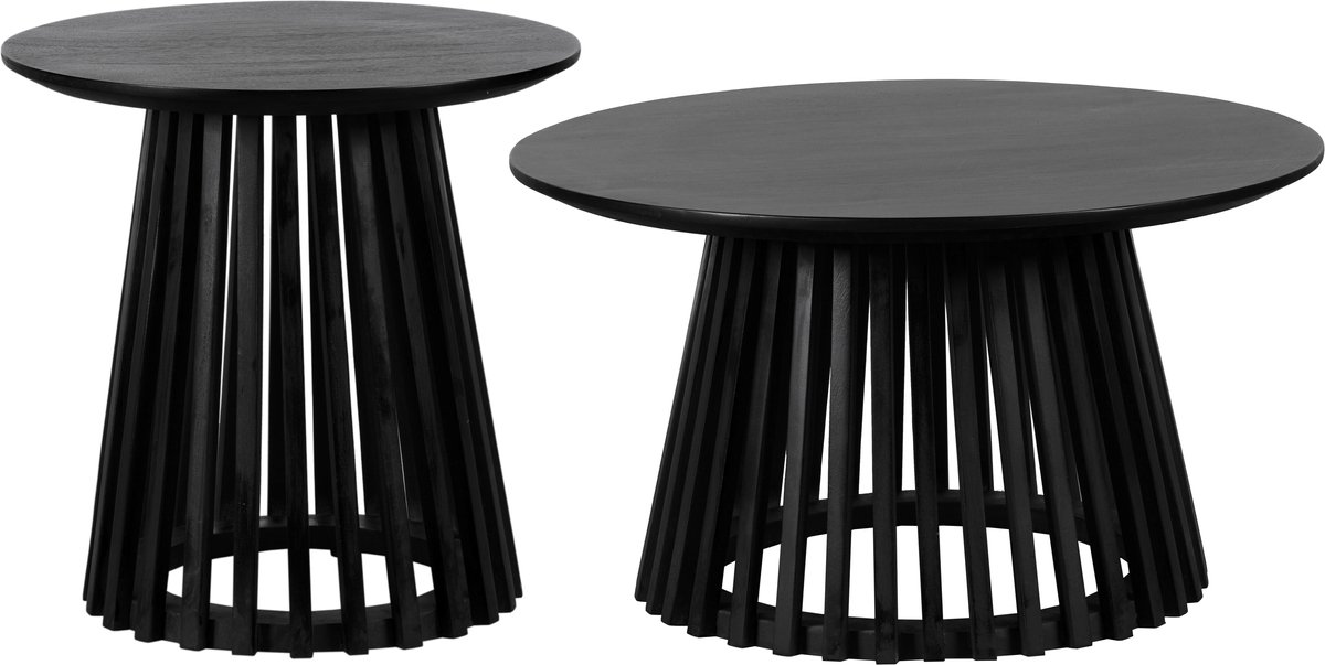 Lewis & Loft Salontafel Levi - Mangohout - Rond - Zwart - Klein en groot - Set van 2