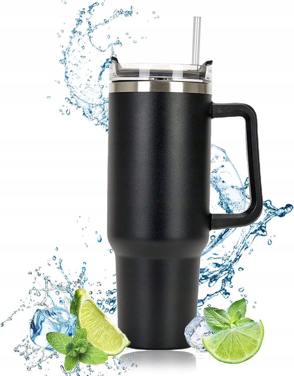 Grote Thermosbeker met Rietje en Handvat - 1L