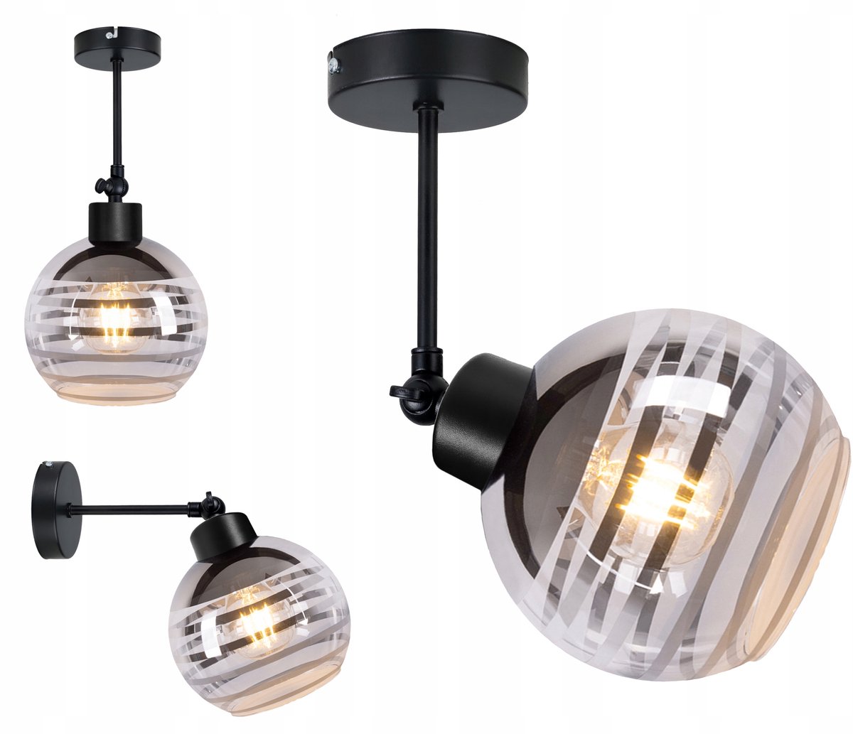 Verstelbare Wandlamp Loft met Glazen Bol - E27