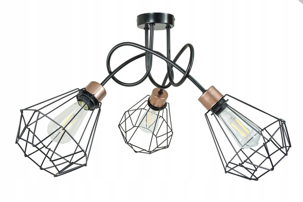 Hanglamp Diamant Loft Zwart Koper 3xE27 Metaal