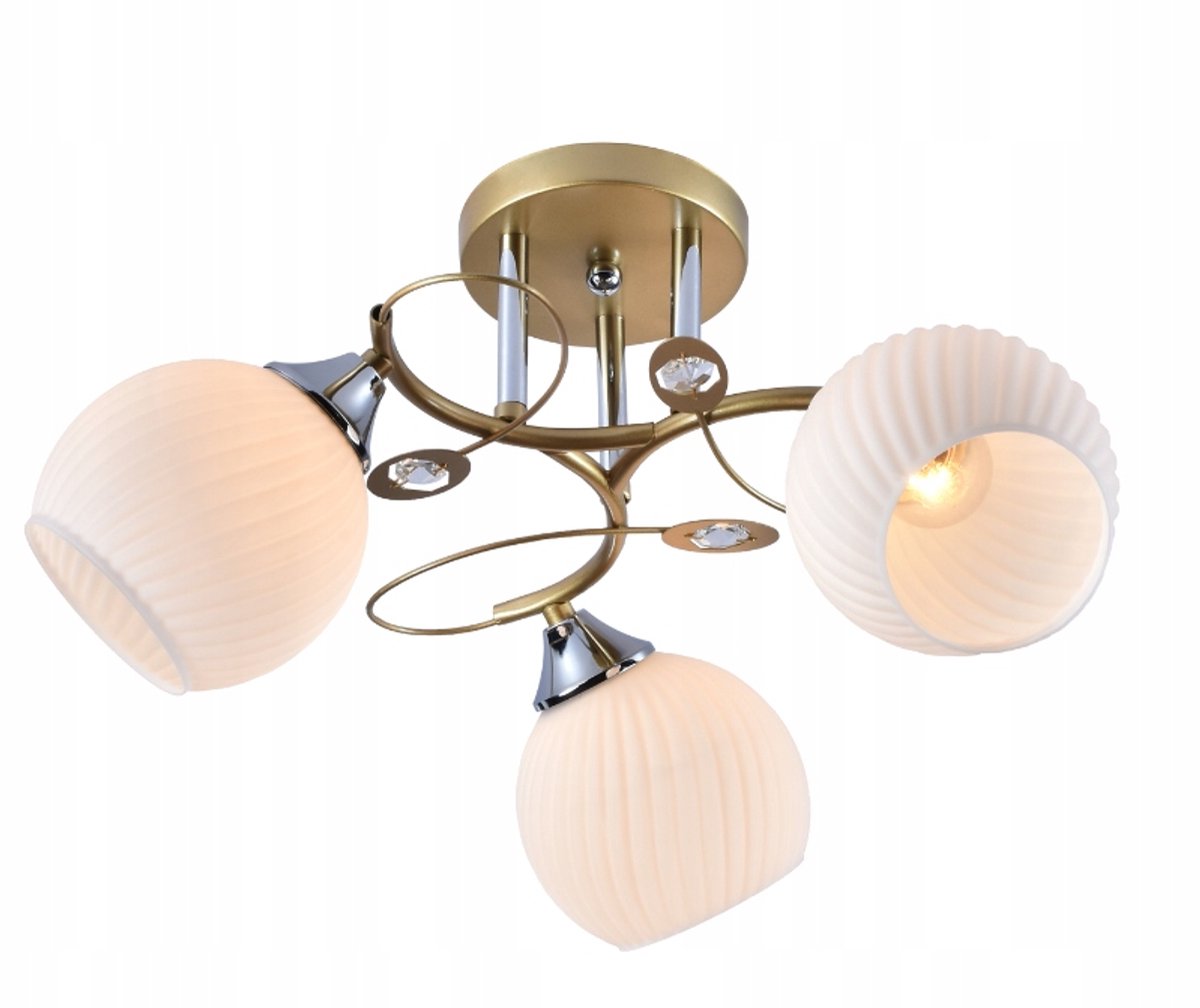 Goldio 3 Hanglamp E27 Plafondlamp Wit Goud Metaal Glas