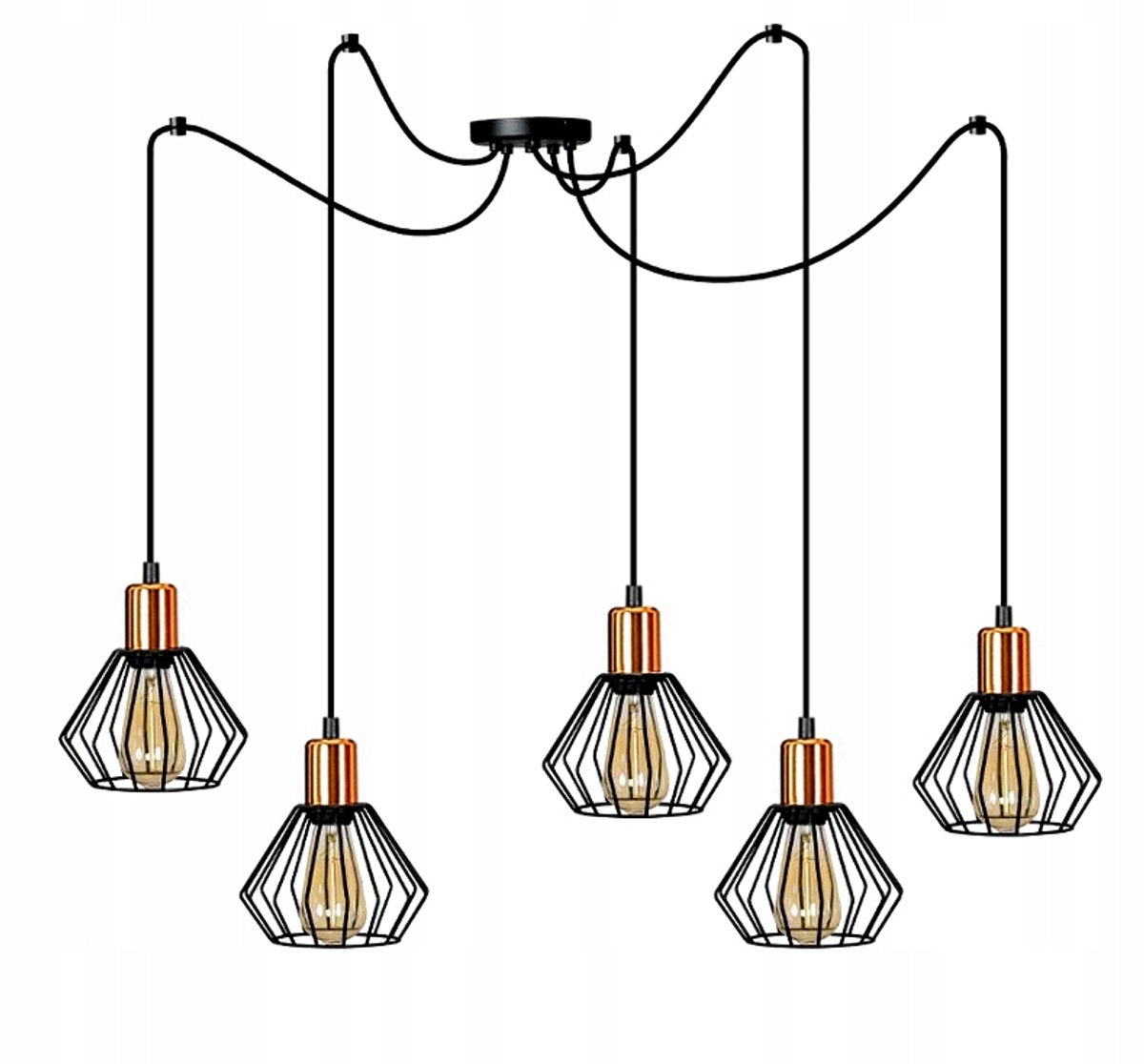 Hanglamp Spider Zwart Koper E27 - 5 lichtpunten