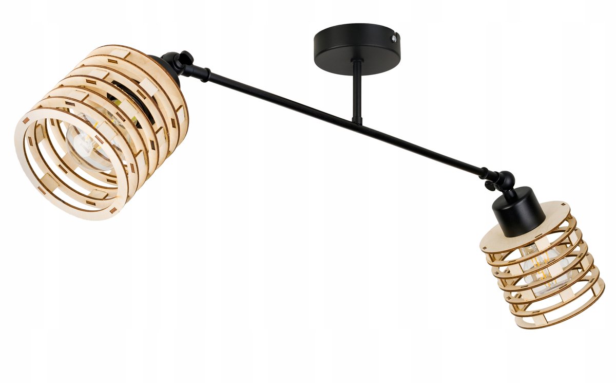 Hanglamp Loft E27 Metaal Hout Verstelbaar 2 Lichts