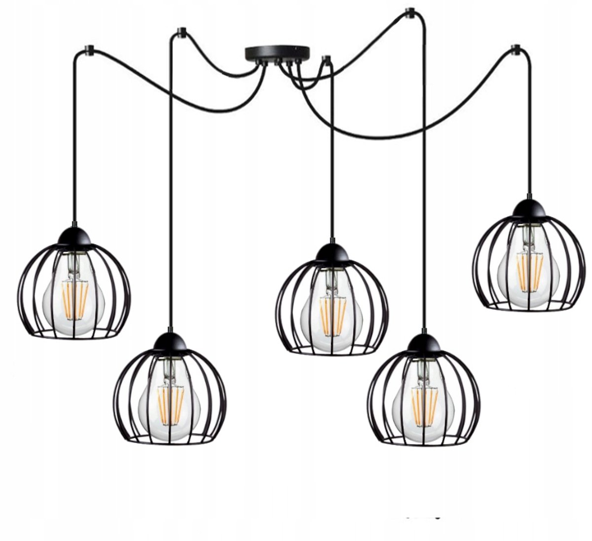Moderne Zwarte Hanglamp Metaaldraad E27 5 lichtpunten