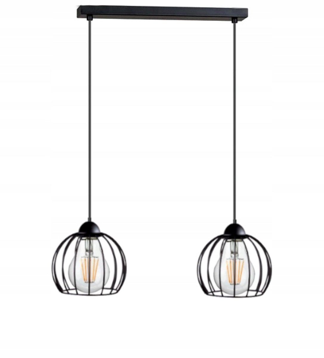 Zwart metalen hanglamp met draadkap, E27, 2x60W