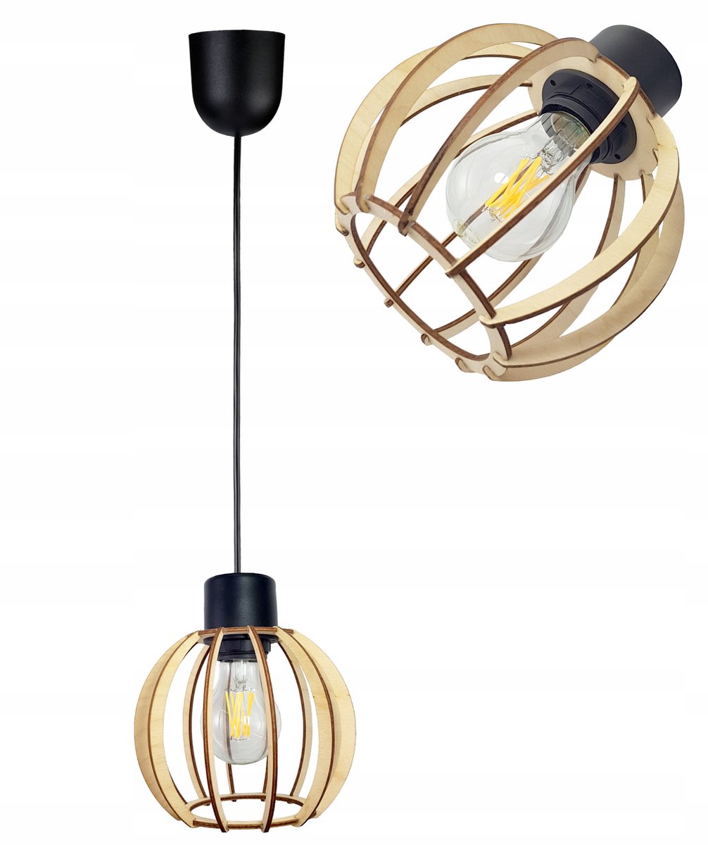 Hanglamp Loft Hout E27 Onkele Lichtpunt Zwart/Beige