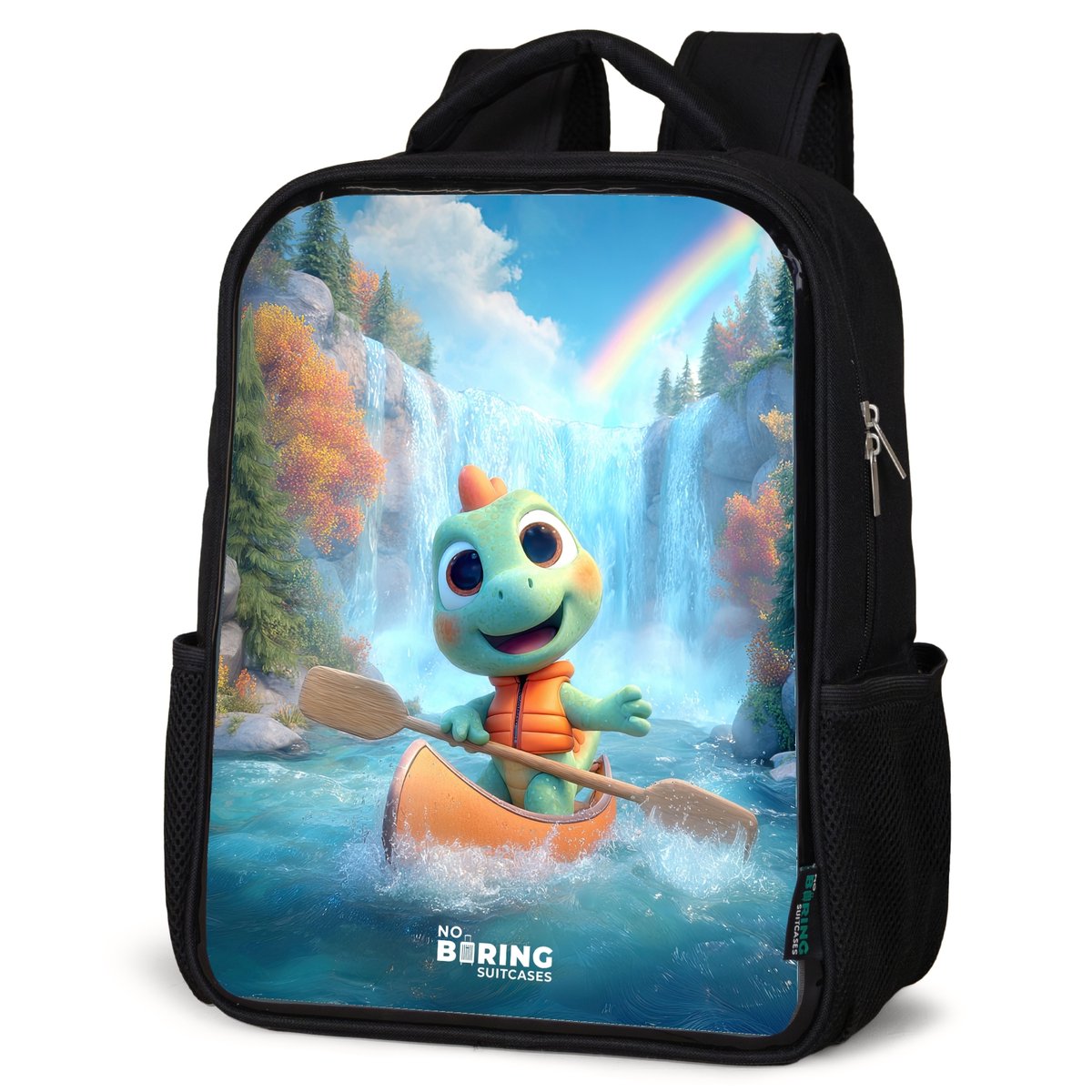 NoBoringSuitcases.com® - Rugzak zwart jongens - Schooltas jongen - NoBoringSuitcases.com® - Rugzak zwart - Schooltas jongen & meisje - Dino - Natuur - Waterval - Rugtas voor school - Boekentas kind - Schoolrugzak - Kinderrugzak