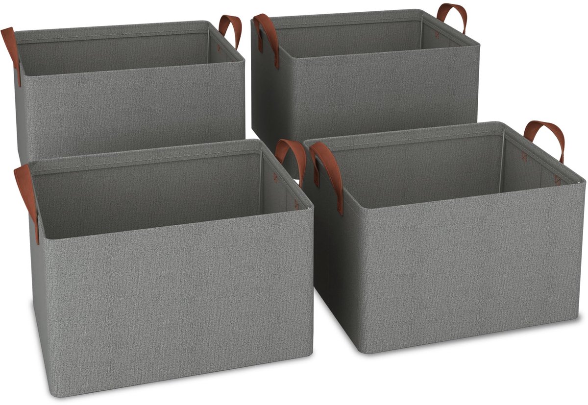 Unyqoos® Set van 4 opvouwbare opbergmanden in grijs voor georganiseerde ruimtes