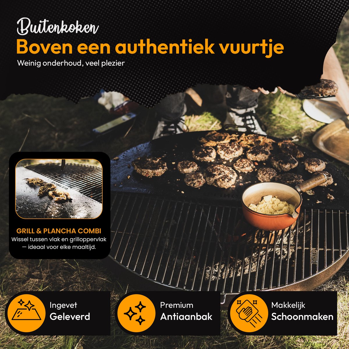 BonFeu BonPlancha Demi-plancha 80 cm - Plaque de cuisson pour vasque à feu 80 cm