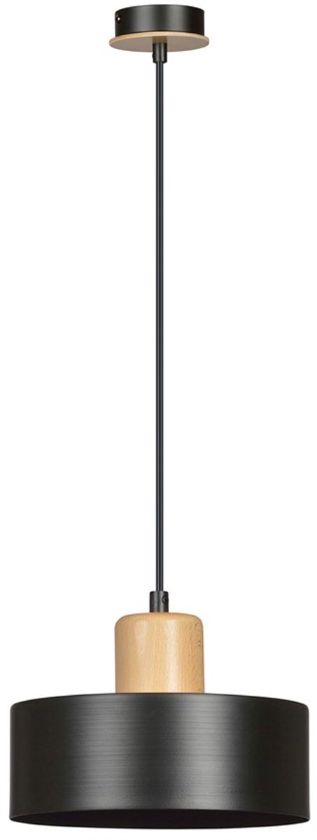 Emibig TORIN 1 BLACK hanglamp - Zwart, Staal, Hout, E27, 15W