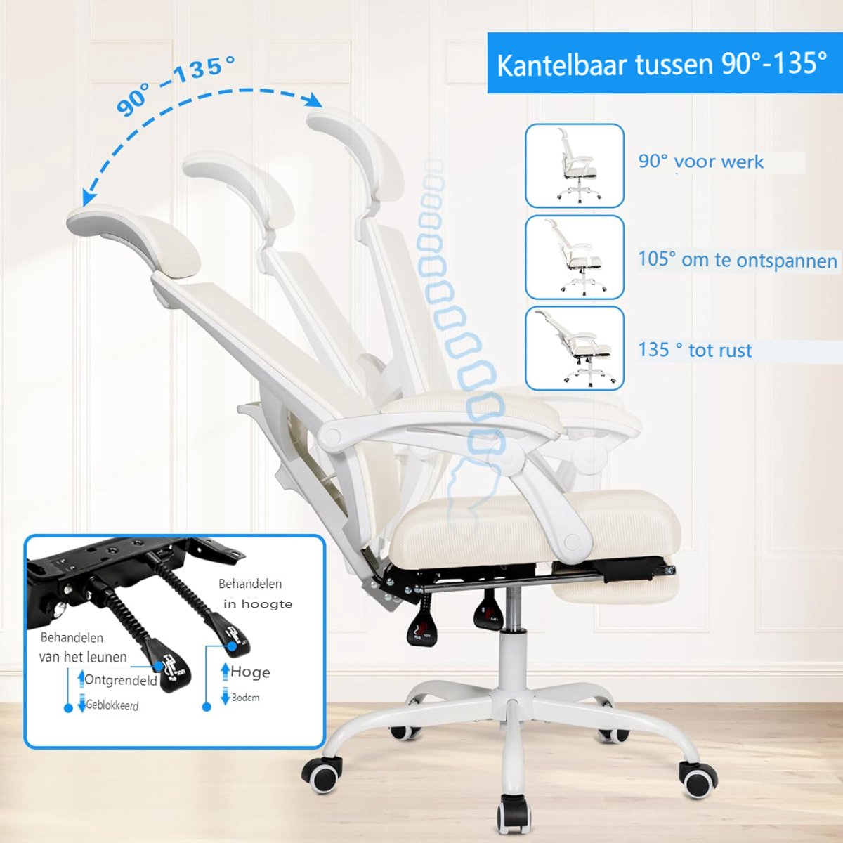 UEV Ergonomische Bureaustoel met Verstelbare Hoogte en - afbeelding 3