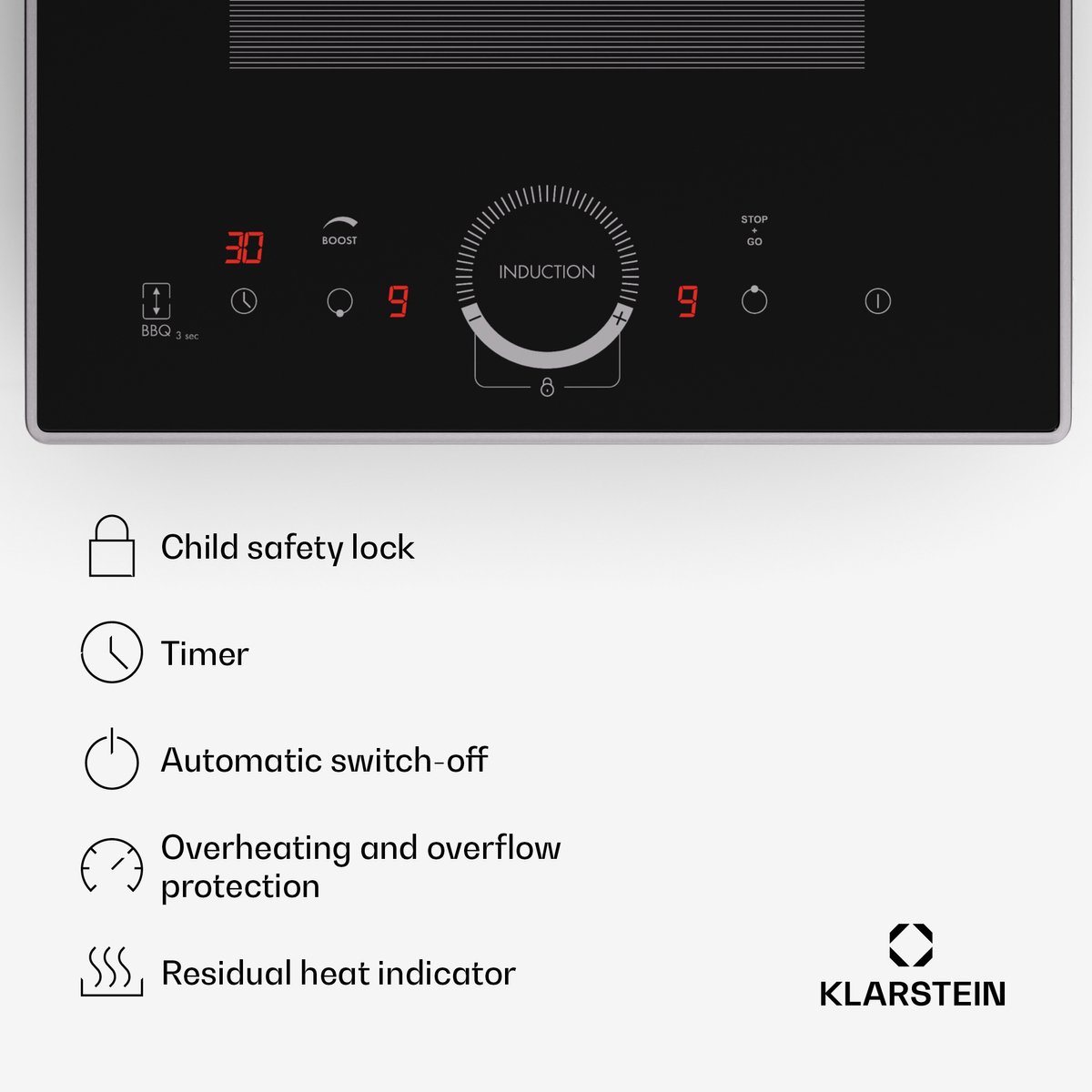 Klarstein inductiekookplaat 2 platen, Inbouw inductiekookplaat met 2 kookplaten, 3500 watt inductiekookplaat, Inductiekookplaat met touch bediening & timer, efficiënte elektrische inductiekookplaat - Kookveld - 1500W 52 cm - voor Keuken