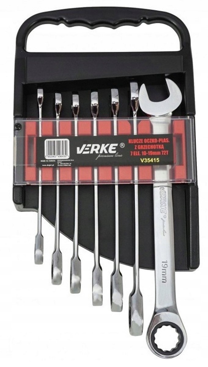 Verke Ring sleutelset met Ratel 10-19mm - 7 Delig