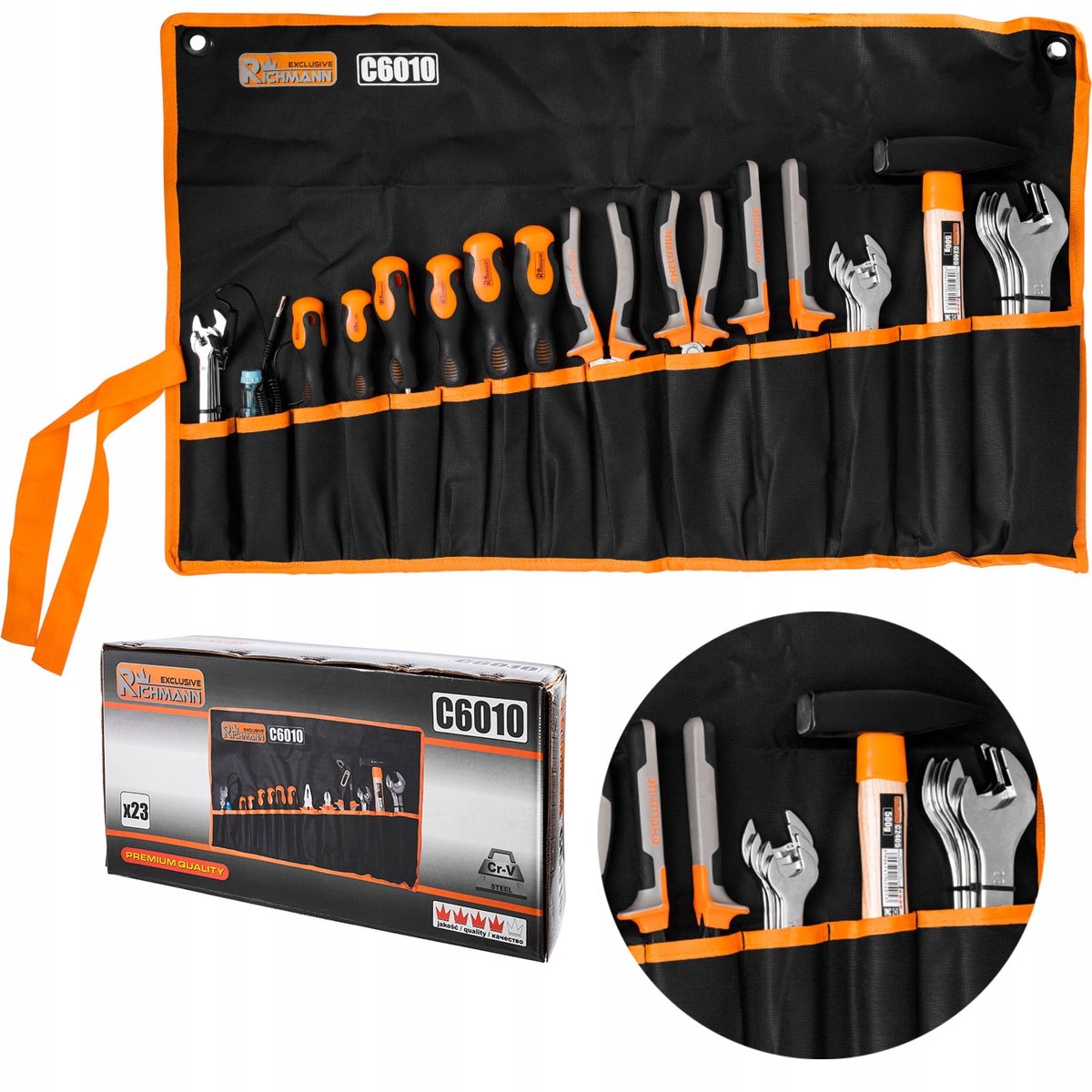 23-delige handgereedschapset: tangen, sleutels, schroevendraaiers, hamer