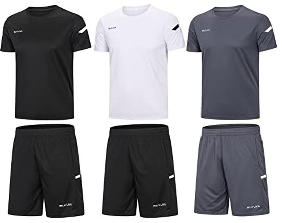 Vêtements de Workout pour Hommes Ensemble Athlétique Shorts et Chemise - 3 Pack pour Basketbal, Voetbal, Entraînement et Running - Parfait comme Cadeau de Noël