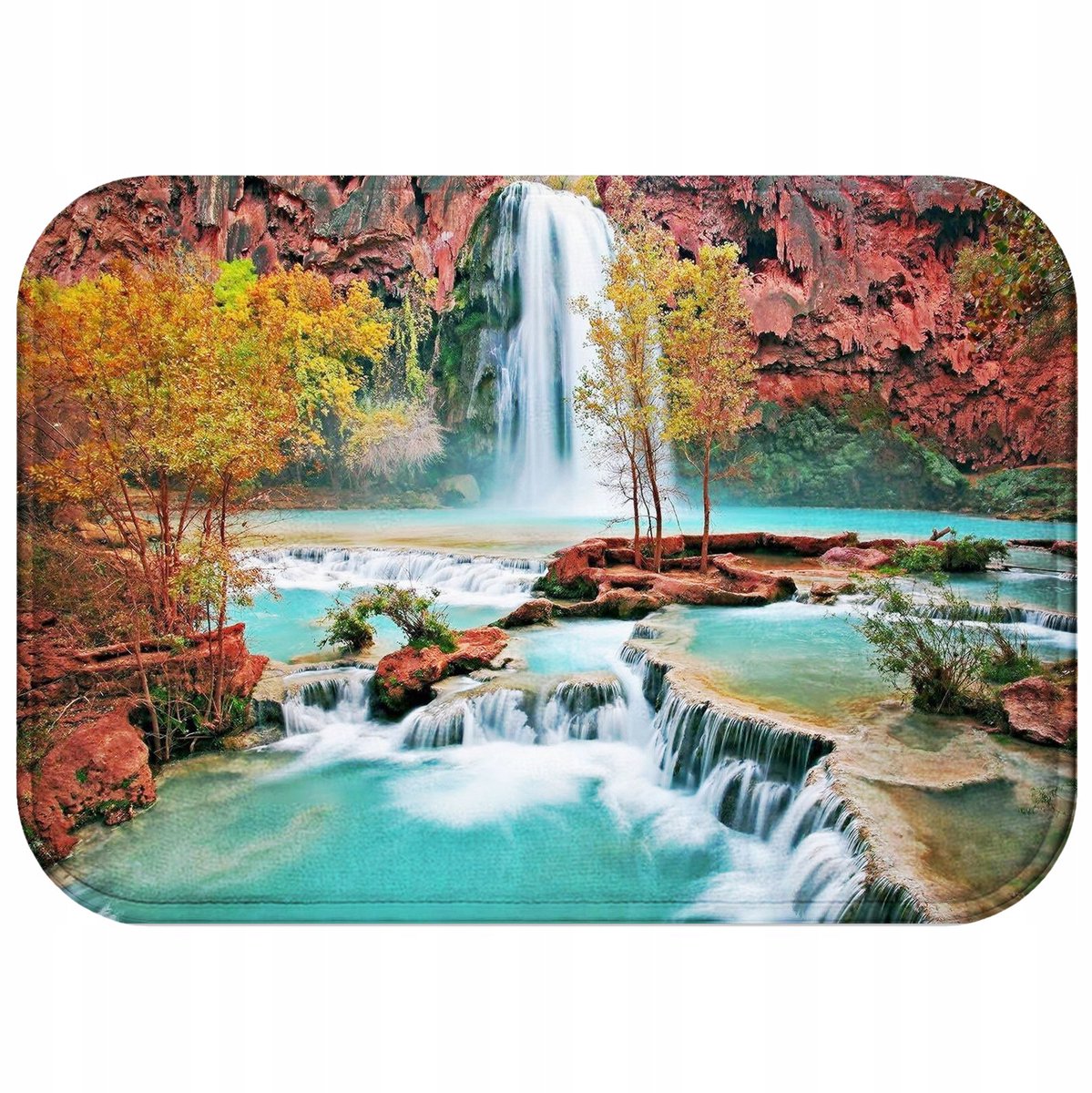 Antislip Badmat 60x40cm - Waterval, Bomen, Meer - Zacht & Sneldrogend