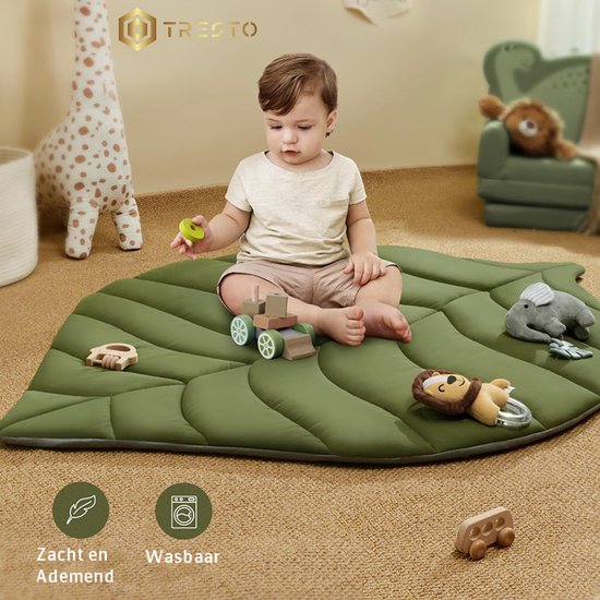 TRESTO - Babygym - jungle speelmat - leerzaam - 0 tot 2,5 jaar - blad design - dieren - speelkleed - 2 in 1 van Merkloos — afbeelding 4