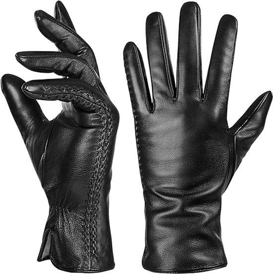 Handschoenen - handschoenen winter - Leren dameshandschoenen - warme winterse touchscreen - handschoenen met kasjmier voering -handschoenen dames - handschoenen waterdicht（Zwart M）