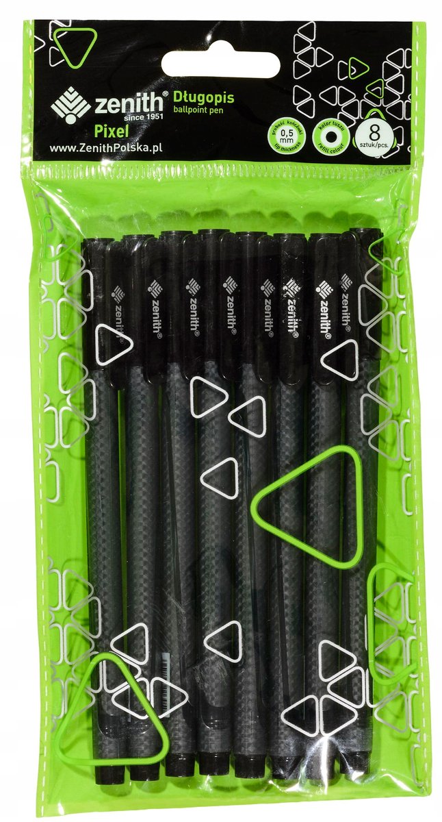 Zenith Pixel Gelpen Zwart 0.5mm - Pak van 8 Stuks