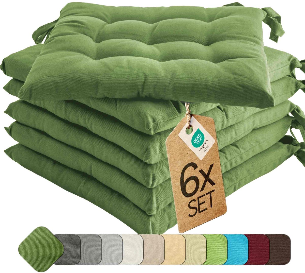 etérea Basic Zitkussen Stoelkussen - Seat Cushion 6 Stuk - 40x40 cm - Cactus