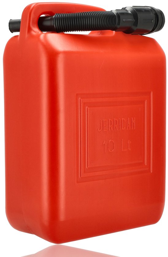 Jerrycan 10 Liter Rood – Set van 4 – UN-gekeurde Brandstof Jerrycans Voor Benzine en Diesel – Inclusief Lange Schenktuit en Vulslang – Lekvrije Kunststof Benzinetanks – Voor Auto, Boot, Werkplaats en Camping
