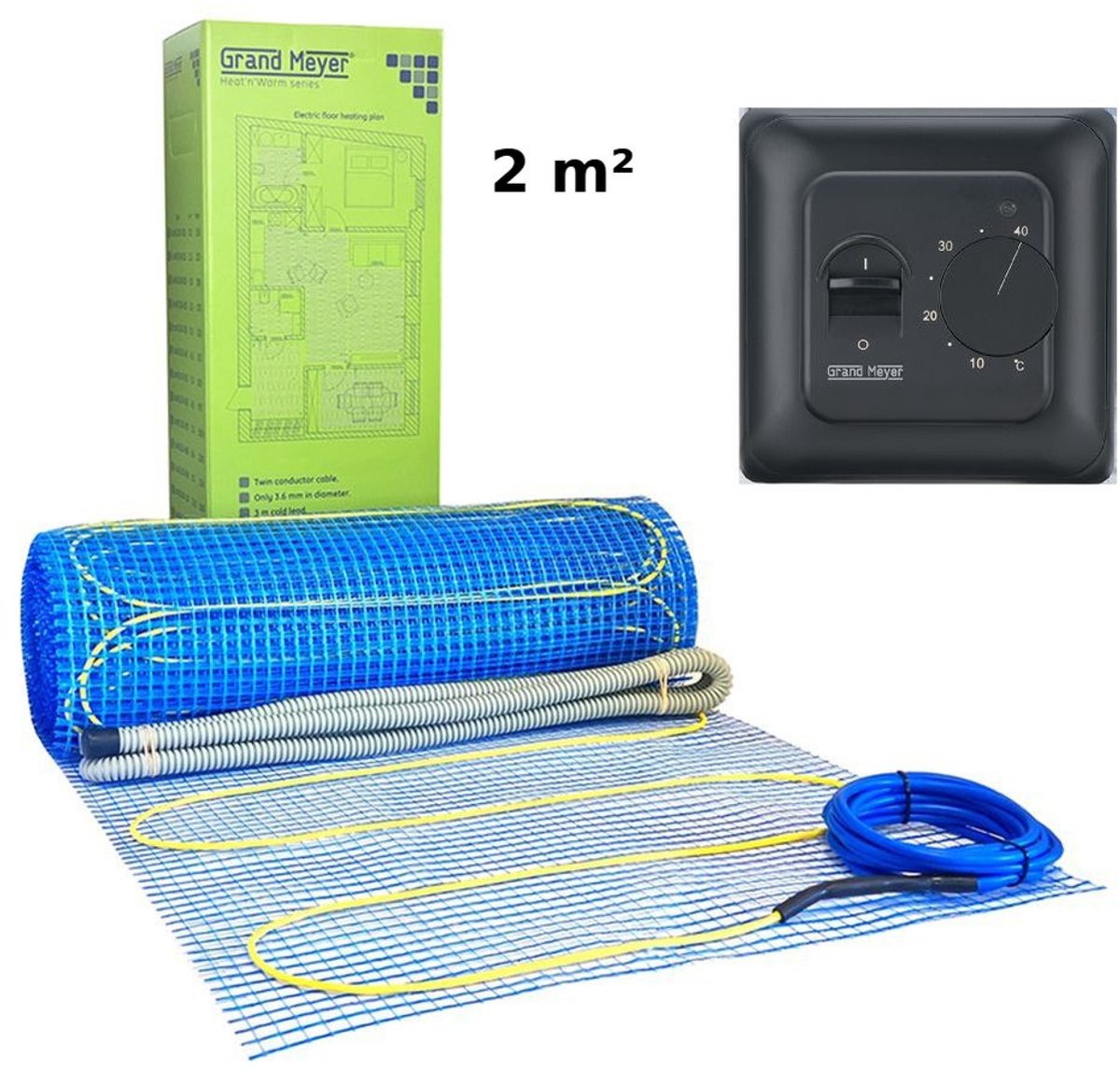 Elektrische vloerverwarmingsset 2 m², 170 W/m² + MST-10 Thermostaat, Grand Meyer