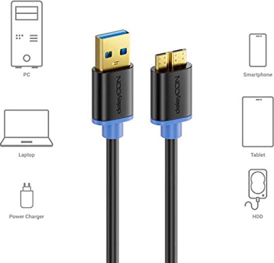 1m Micro USB 3.0 Datakabel tot 5 Gbit/s voor Smartphones, Tablets en Externe Harde Schijven — afbeelding 2