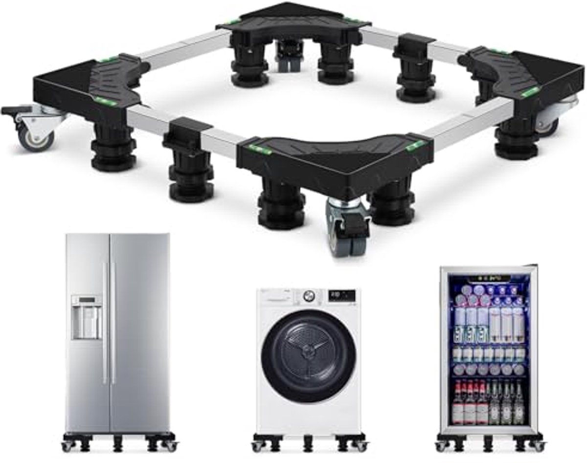 Verstelbare houder voor wasmachines en wasdrogers - 61-78 cm, 300 kg capaciteit, met wielen en stabiele basis