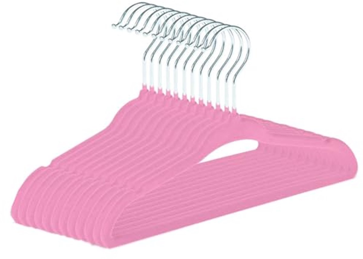 Set van 15 antislip fluwelen kleerhangers voor babykleding - Roze
