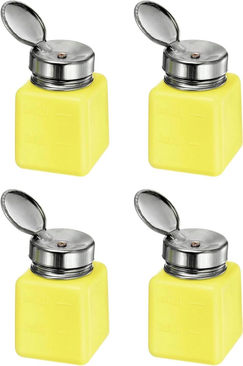 Image of 4 stuks lege drukalcoholdispensers voor aceton, reiniger en nagellakverwijderaar - 120 ml - herbruikbare flessen - geel
