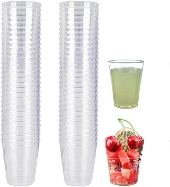 KAHEIGN 50 stuks Mini Dessertbekers, 240 ml Kunststof Vierkante Dessertbekers Heldere Parfait Voorgerecht Beker Herbruikbare Serveerschaal voor