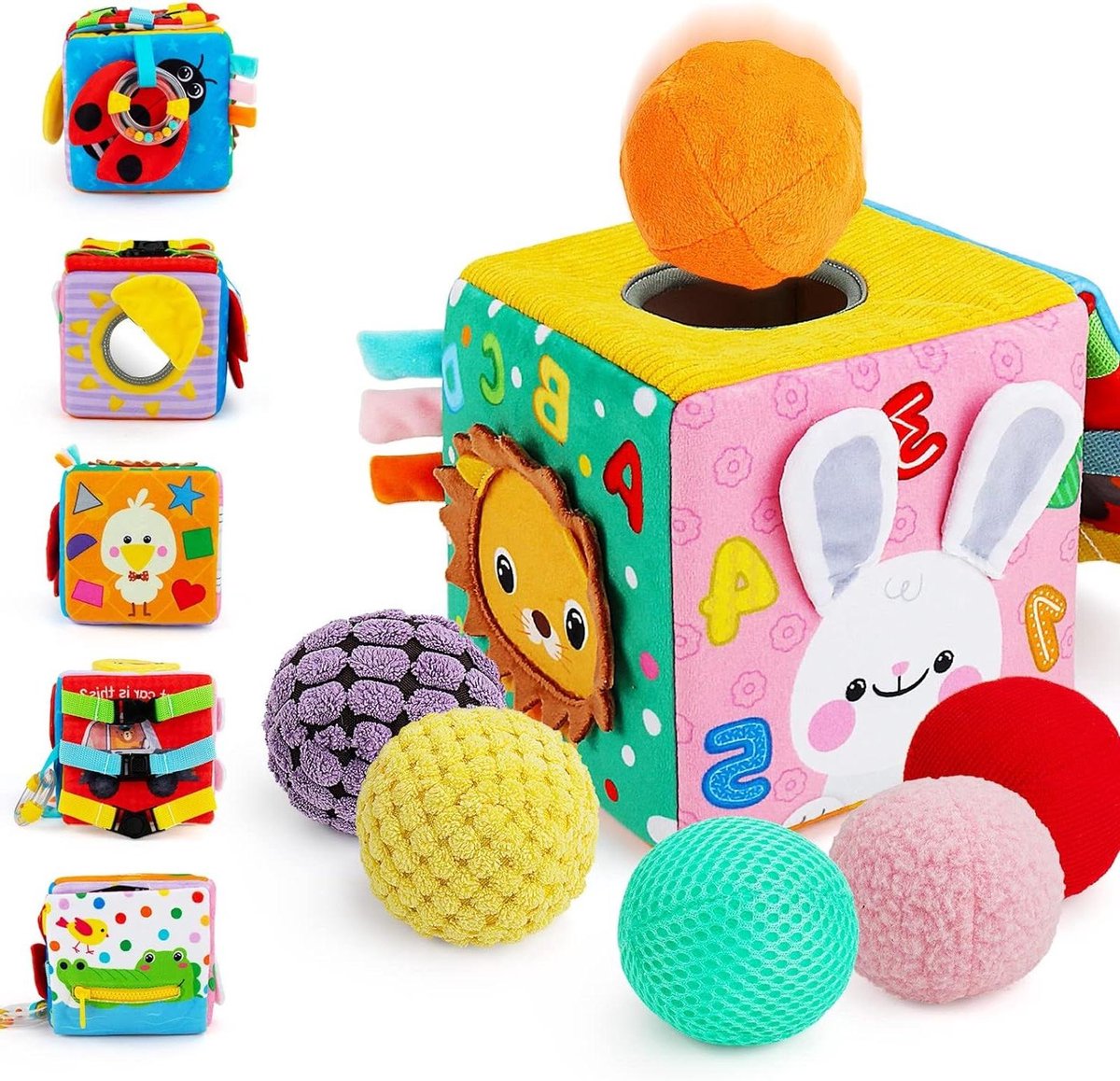 Provento - Sensorische kubus voor baby, babyspeelgoed met sensorische ballen, reisspeelgoed voor fijne motoriek, cadeau voor pasgeboren jongens en meisjes