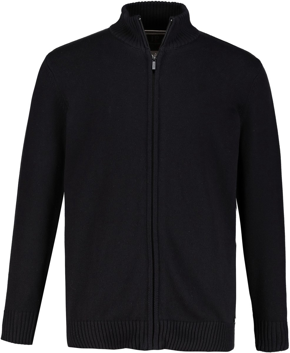 JP 1880 - Heren - Cardigan opstaande kraag geribbelde manchetten - Zwart - Maat 5XL