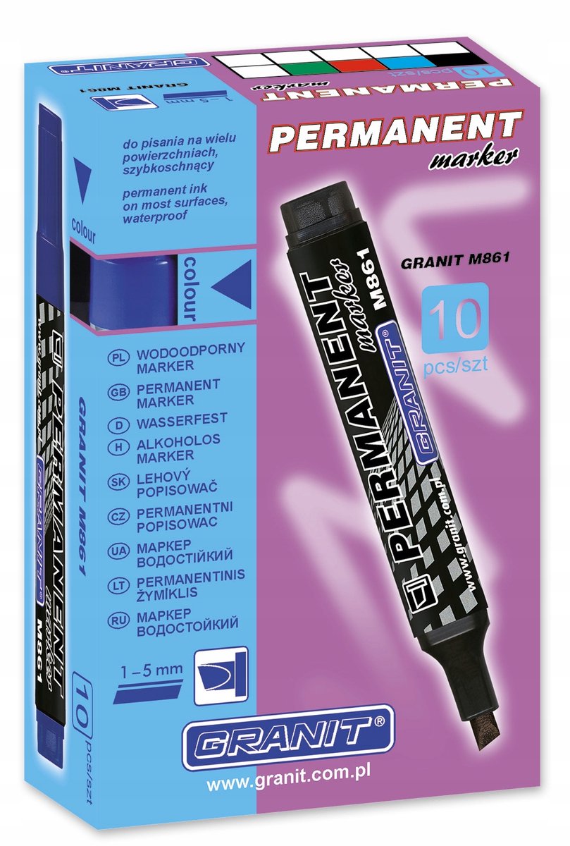 10 zwarte permanente markers, Punt/Schuine Punt, 1-5 mm