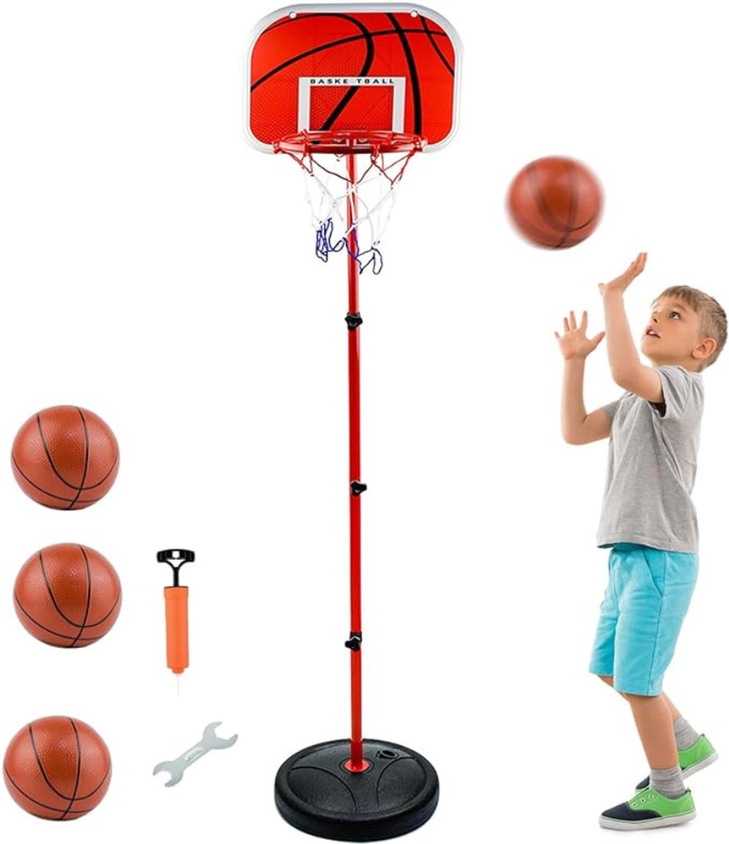 VIN® Basketbalpaal - Basketbalpaal Voor Binnen en Buiten – Basketbalring Met Standaard – Basket – Verstelbare Basketbal Paal Voor Kinderen - Met 3x basketbal En Ballenpomp