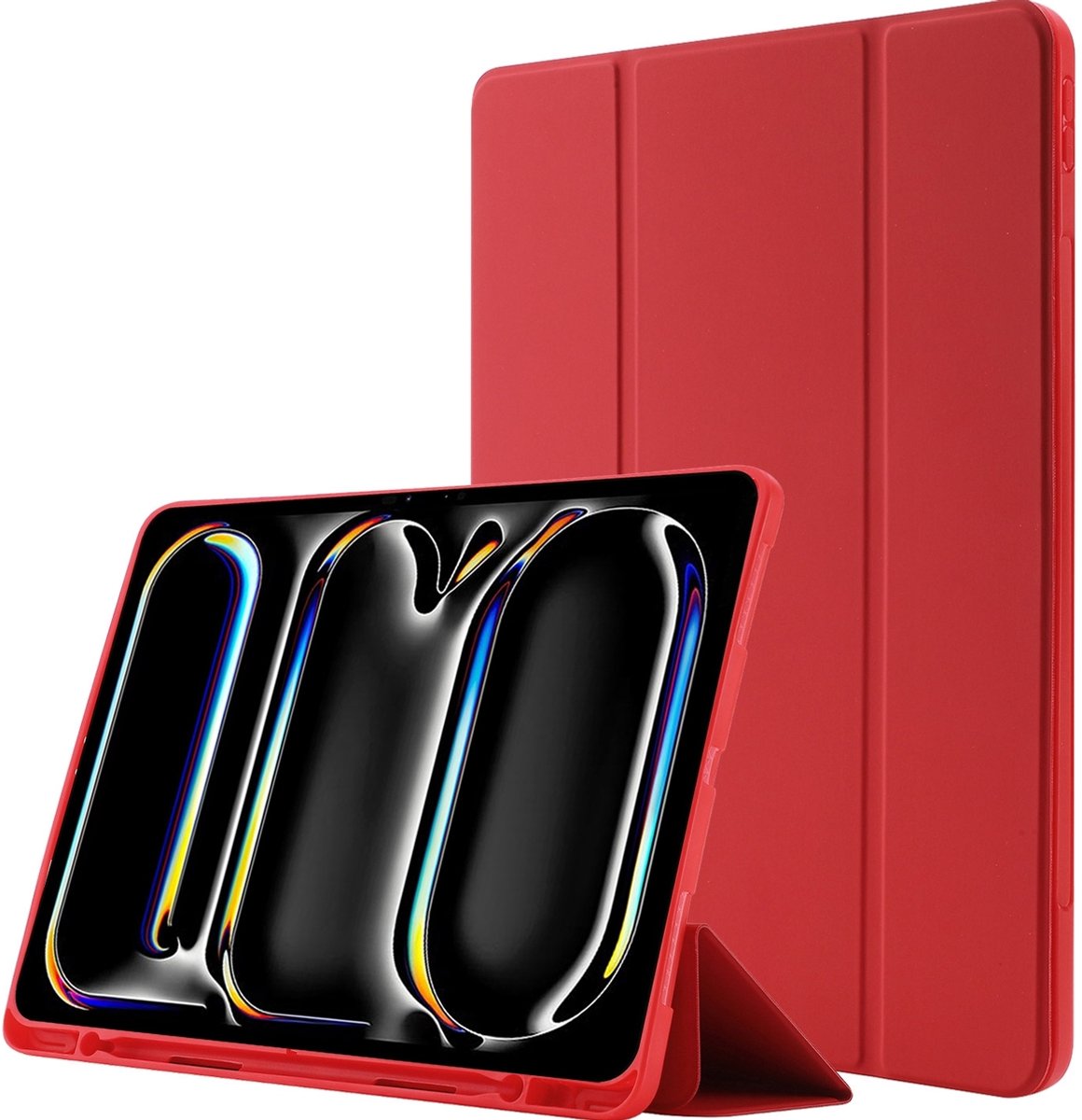 Mobigear Tablethoes geschikt voor Apple iPad Pro 13 Inch (2025) Hoes TPU,Kunstleer | Mobigear Tri-Fold Gel Bookcase + Stylus Houder - Rood
