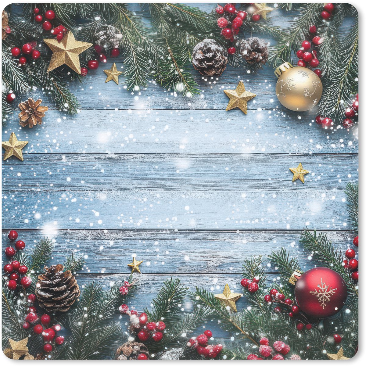 Muismat 30x30 cm - Mousepad Kerstomlijsting - Sneeuw - Meerkleurig - Muismatten