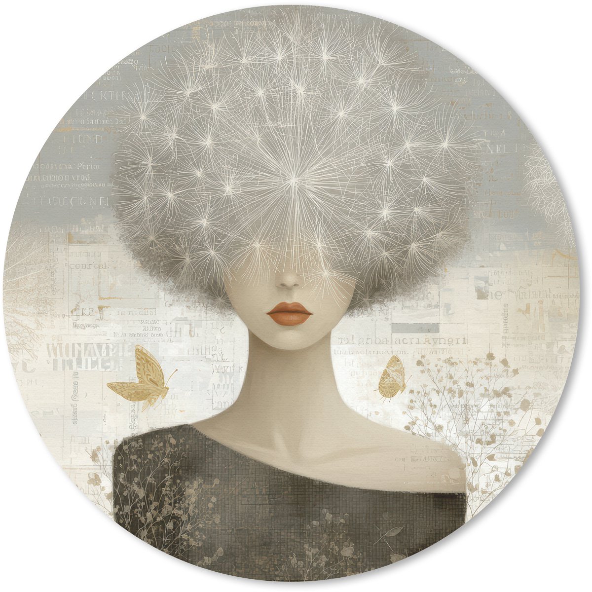Muismat rond 20x20 cm - Mousepad Pluis - Vrouw - Beige - Ronde muismatten
