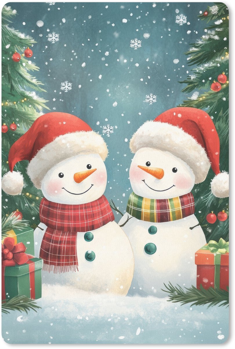 Muismat 18x27 cm - Mousepad Sneeuwpop - Kerstsneeuw - Groen - Rood - Muismatten