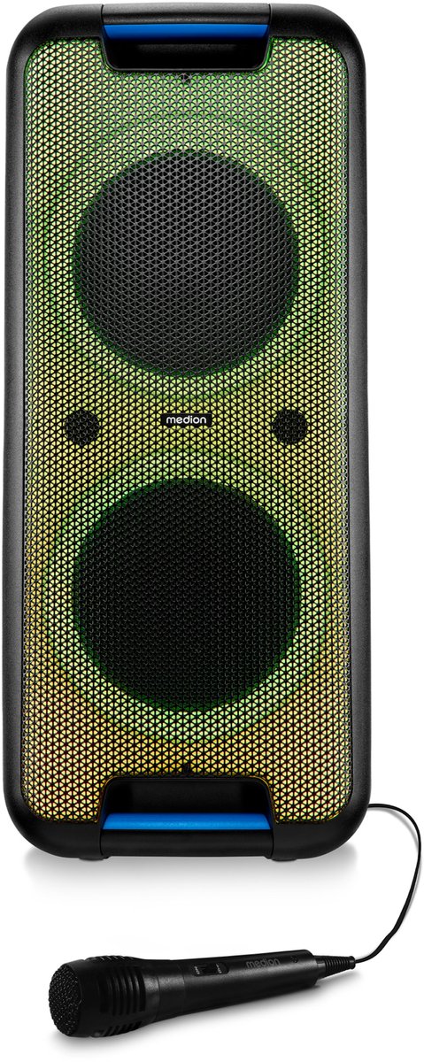 MEDION PX-1 Plus Partybox (accu, met microfoon, draagbare Bluetooth-luidspreker, muziekbox, lichteffecten, karaoke, 2 microfooningangen, AUX, USB)