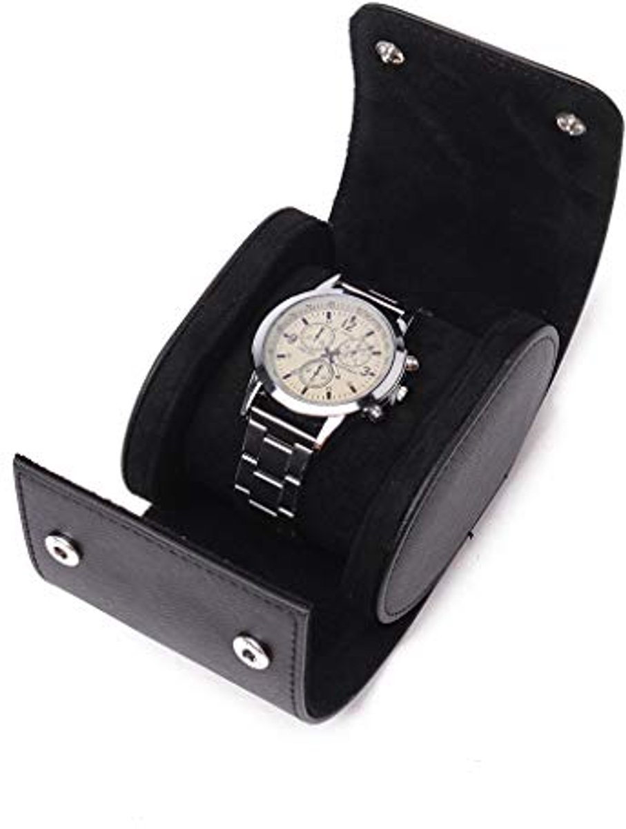 Elegante Horloge Roll Case voor Mannen - Luxe Opslag en Display Organizer in Zwart