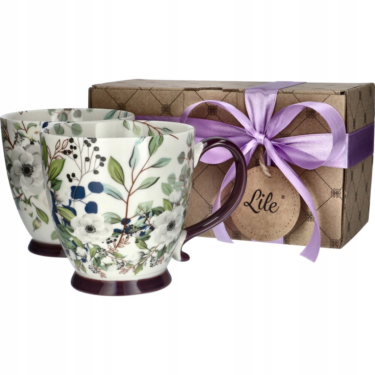 Grote Porseleinen Koffiekoppen Set van 2 - Bloemen Design