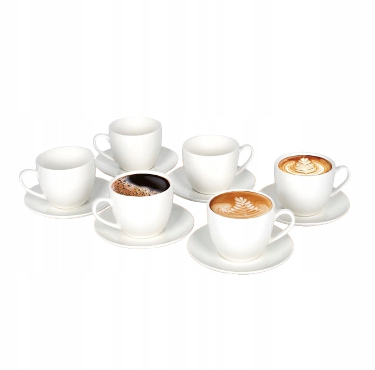 6x Porseleinen Koffiekopjes met Schotels 250ml - Livello Amalfi Wit